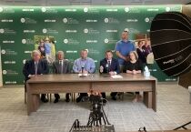 Wood River Lawsuit Press Conference 2025 - Lawyers and the family of a couple killed in a police chase pictured during a press conference.