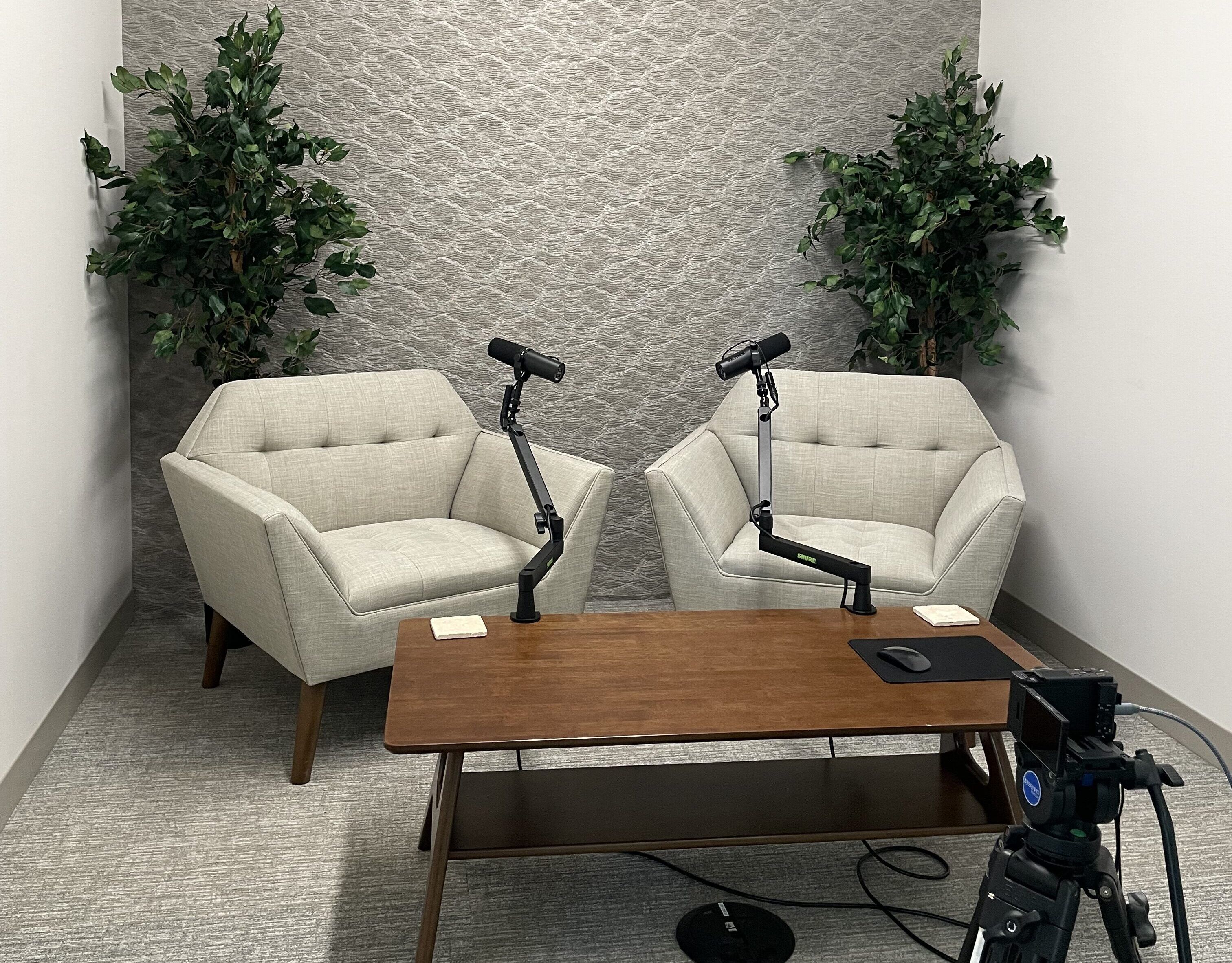 Podcast Studio within the injury law firm of Salvi, Schostok & Pritchard in Chicago, IL